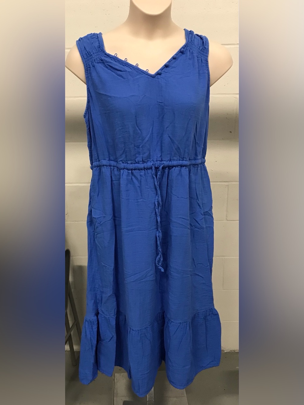Time and Tru Royal Blue Sleeveless Dress with Drawstring Waist